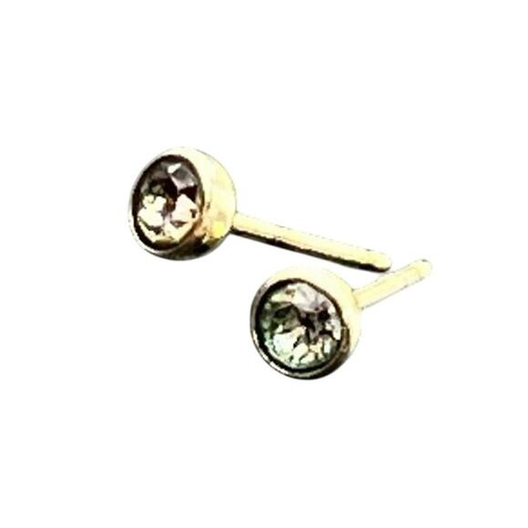 Designer Signed 14kt Yellow Gold 3mm Bezel CZ‎ Studs Earrings - Picture 8 of 12